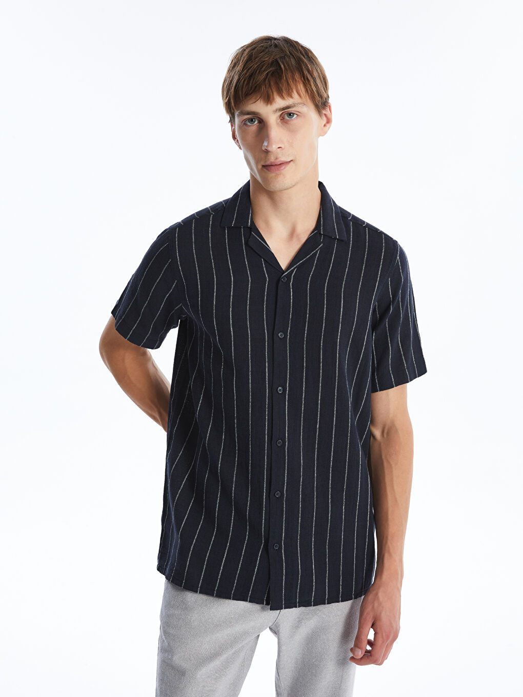 Regular Fit Short Sleeve Striped Men's Shirt -S4FR75Z8-LJX