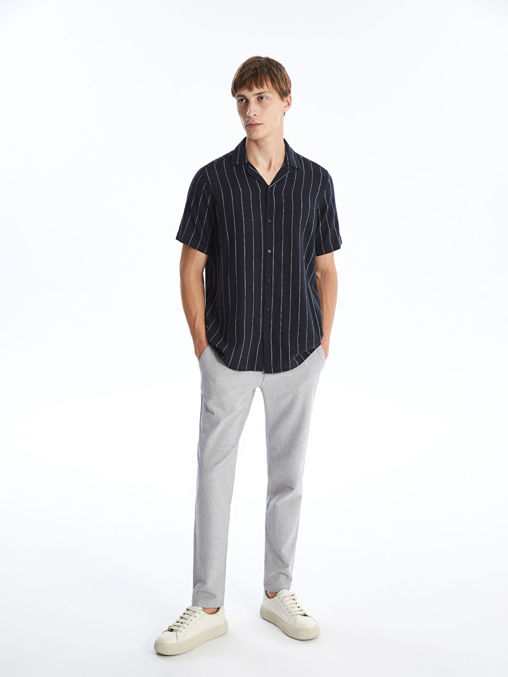 Regular Fit Short Sleeve Striped Men's Shirt -S4FR75Z8-LJX