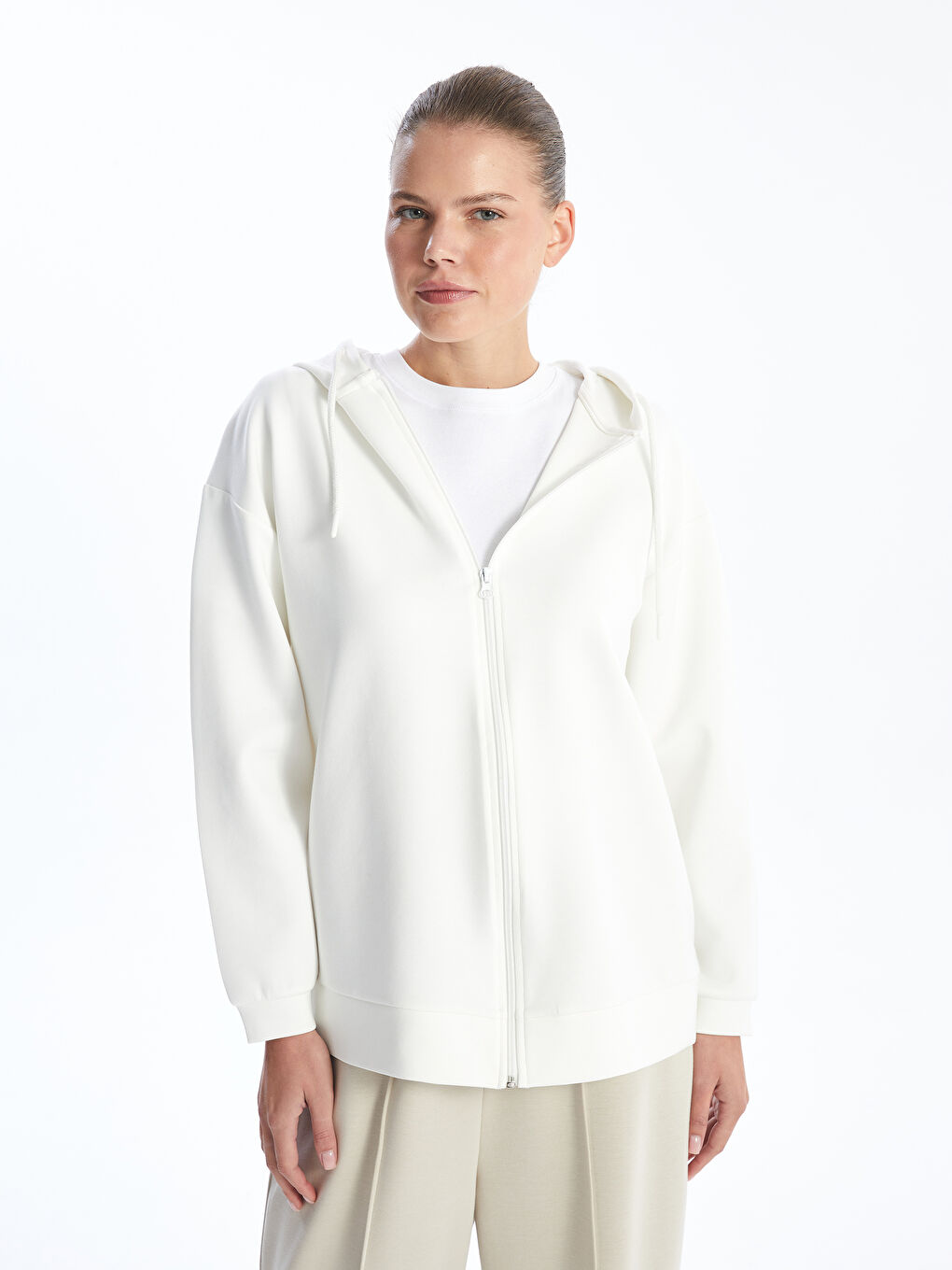 Hooded Plain Long Sleeve Maternity Zippered Sweatshirt