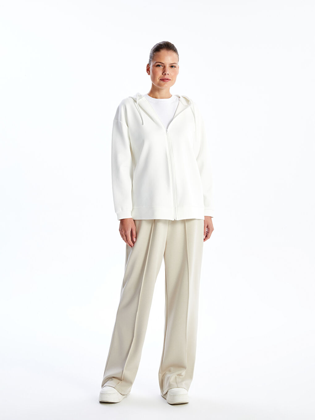 Hooded Plain Long Sleeve Maternity Zippered Sweatshirt-1