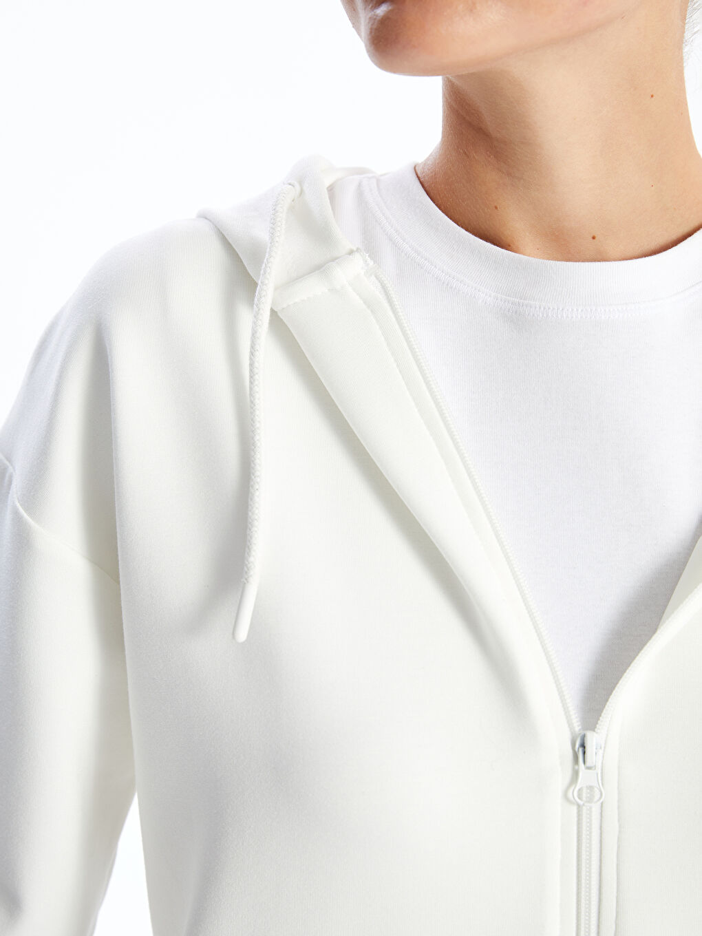 Hooded Plain Long Sleeve Maternity Zippered Sweatshirt-2