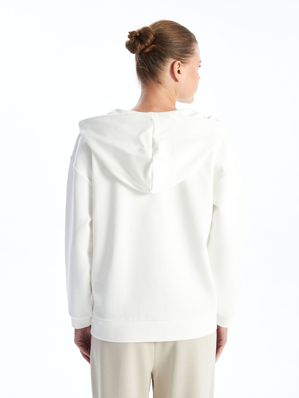 Hooded Plain Long Sleeve Maternity Zippered Sweatshirt-3