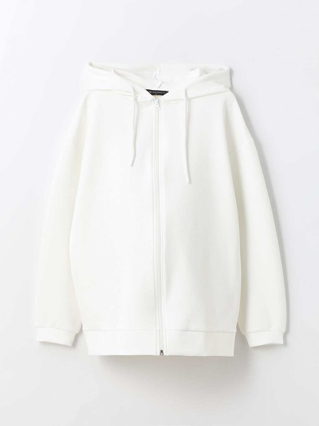 Hooded Plain Long Sleeve Maternity Zippered Sweatshirt-4