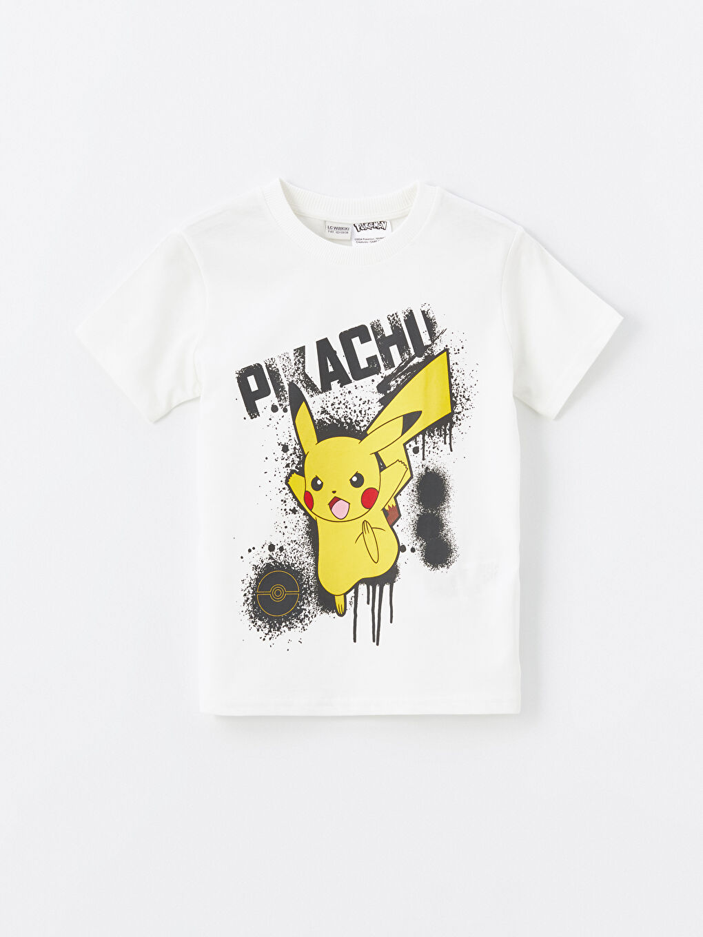 LCW Kids Ekru Bisiklet Yaka Pikachu Baskılı Kısa Kollu Erkek Çocuk Tişört