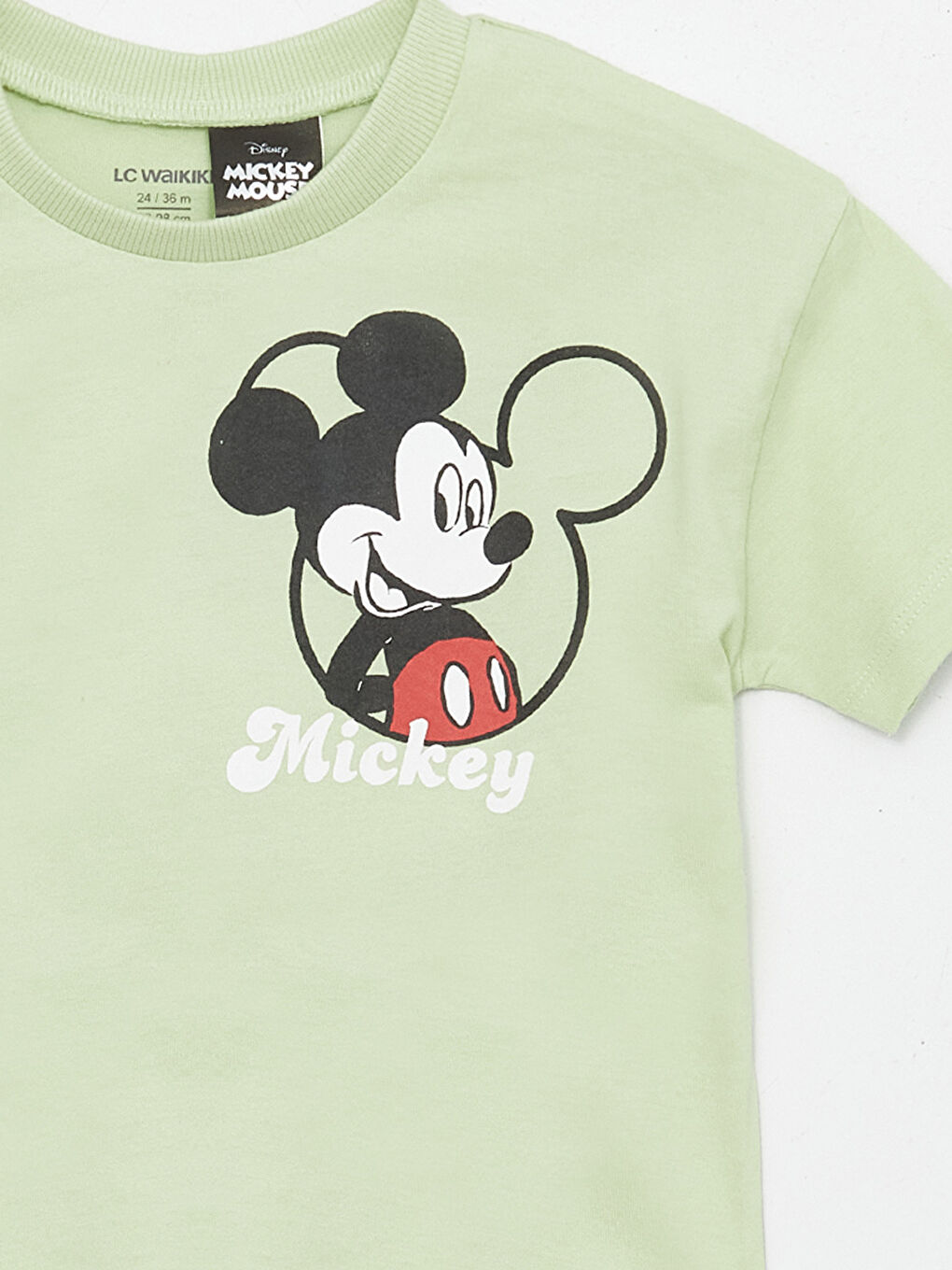 LCW baby Pastel Yeşil Bisiklet Yaka Kısa Kollu Mickey Mouse Baskılı Erkek Bebek Tişört - 3