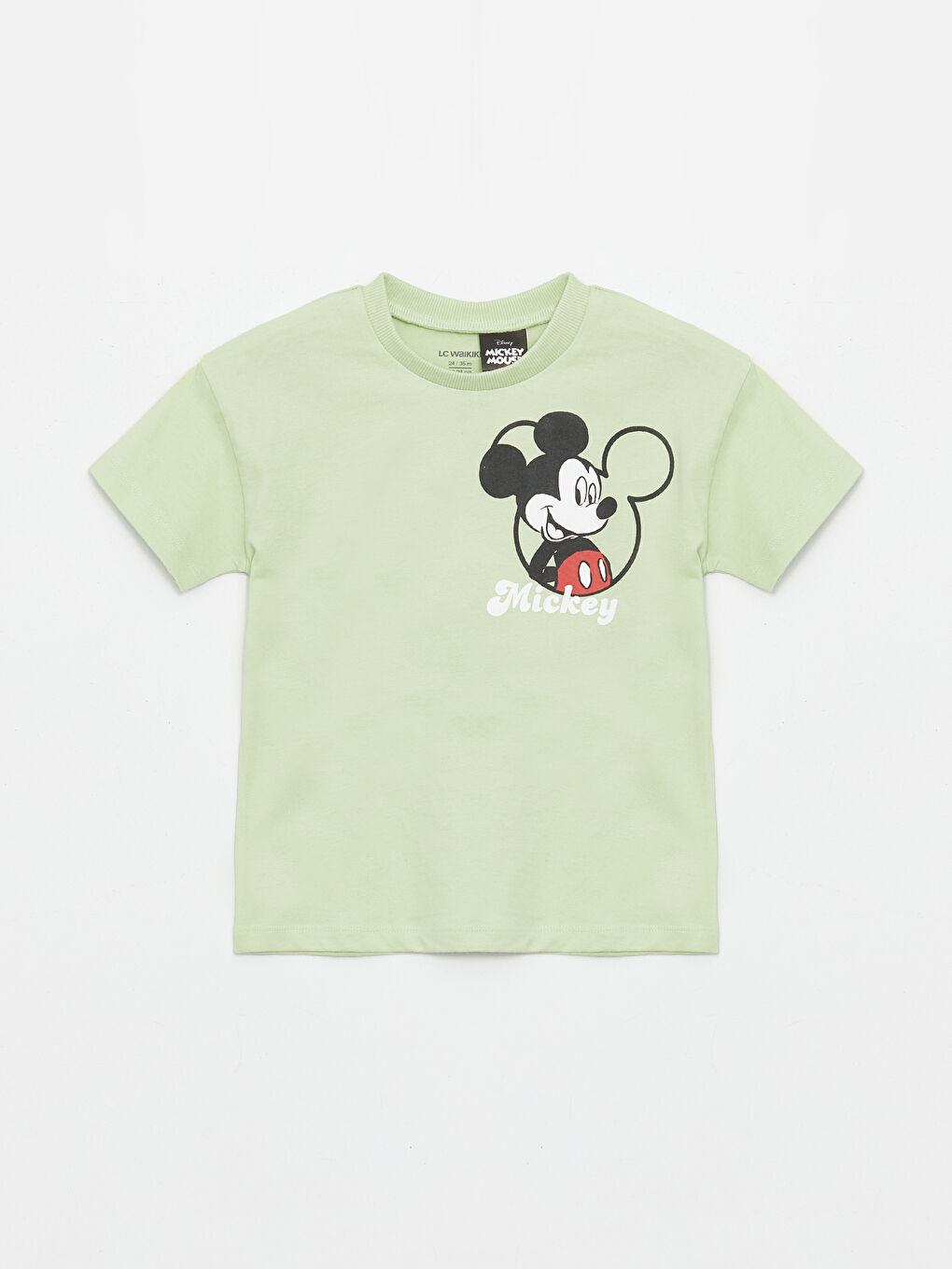 LCW baby Pastel Yeşil Bisiklet Yaka Kısa Kollu Mickey Mouse Baskılı Erkek Bebek Tişört - 1