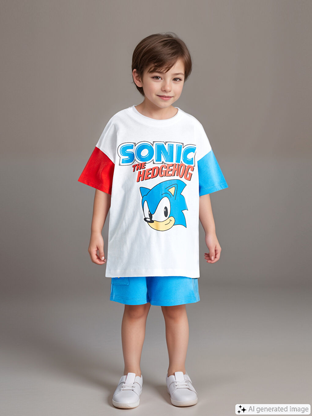 Crew Neck Short Sleeve Sonic Printed Baby Boy T-Shirt and Shorts 2-Piece Set -S4FS62Z1-Q6K