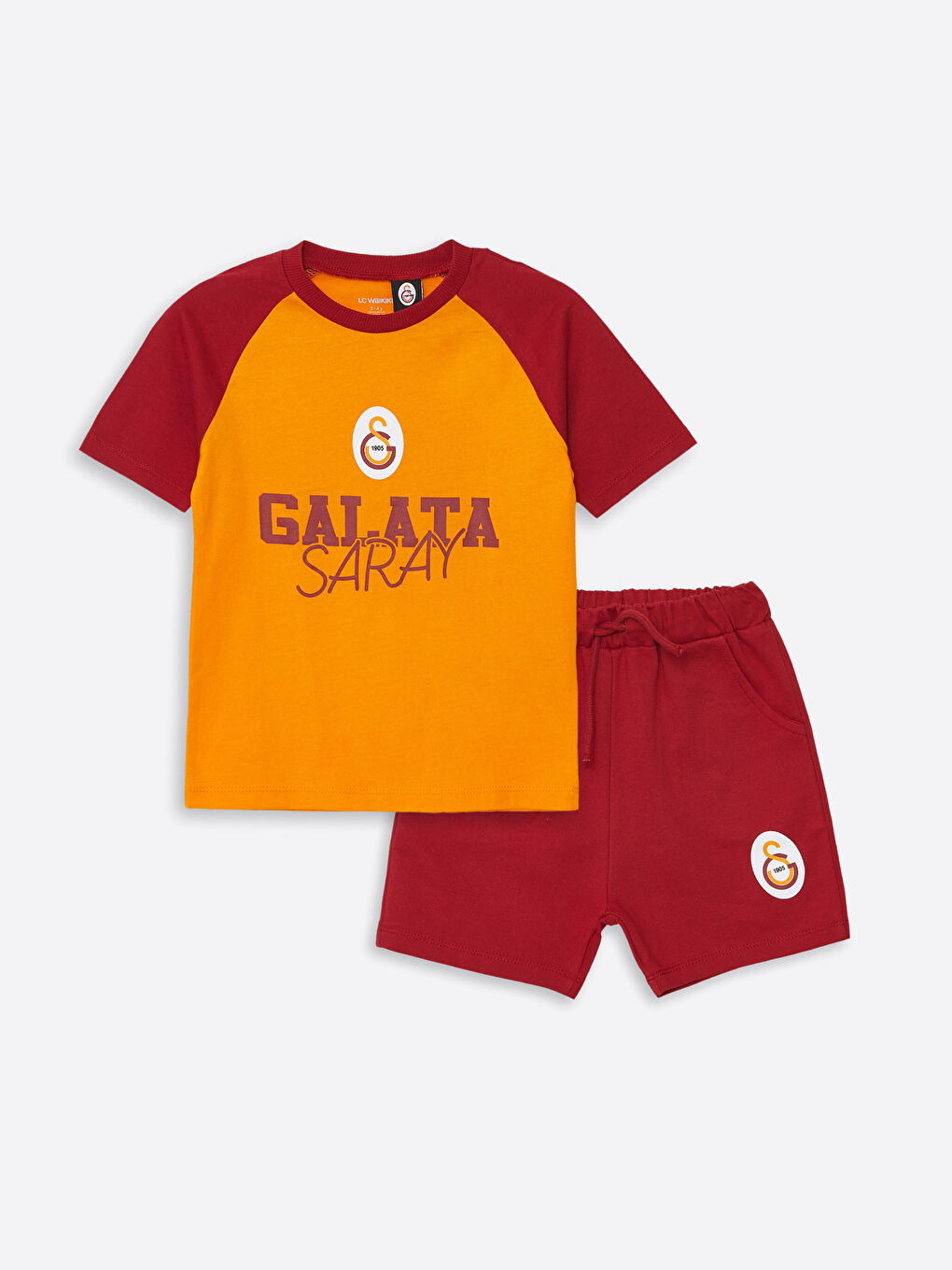 LCW baby Parlak Sarı Bisiklet Yaka Galatasaray Baskılı Erkek Bebek Tişört Ve Şort 2'li Takım