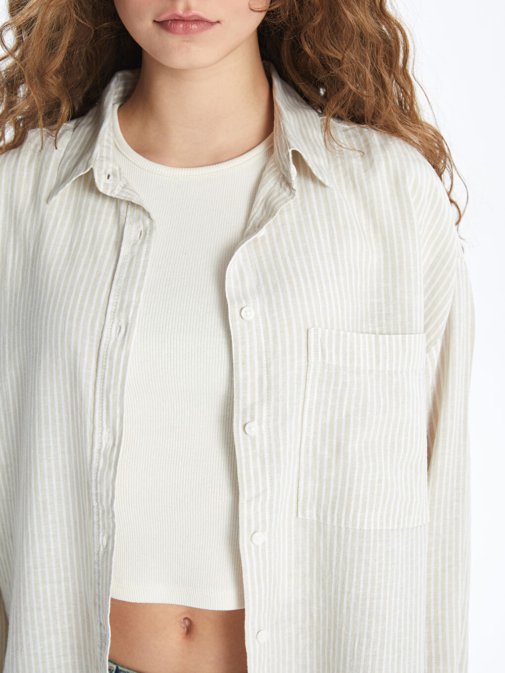 Striped Long Sleeve Oversize Linen Blend Women's Shirt -S4FS92Z8-Y0T