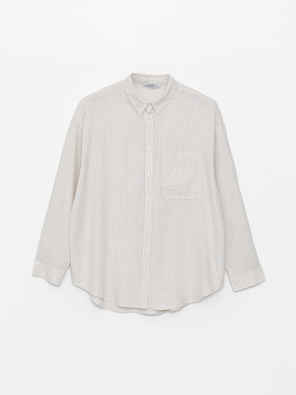 Striped Long Sleeve Oversize Linen Blend Women's Shirt -S4FS92Z8-Y0T