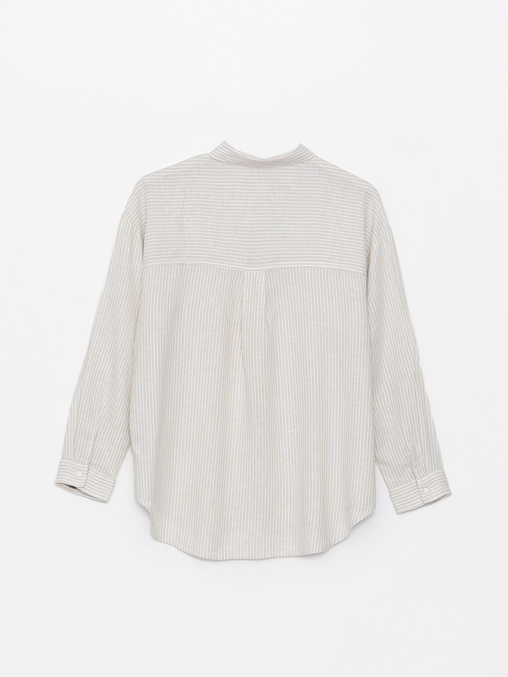 Striped Long Sleeve Oversize Linen Blend Women's Shirt -S4FS92Z8-Y0T