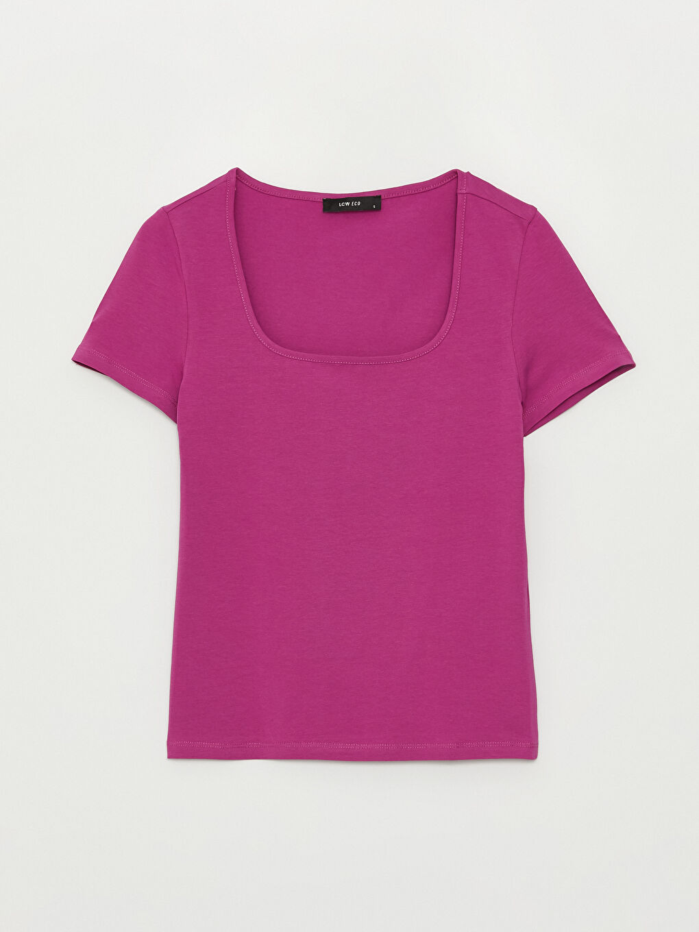 Mor U Yaka Düz Kısa Kollu Kadın Tişört-5