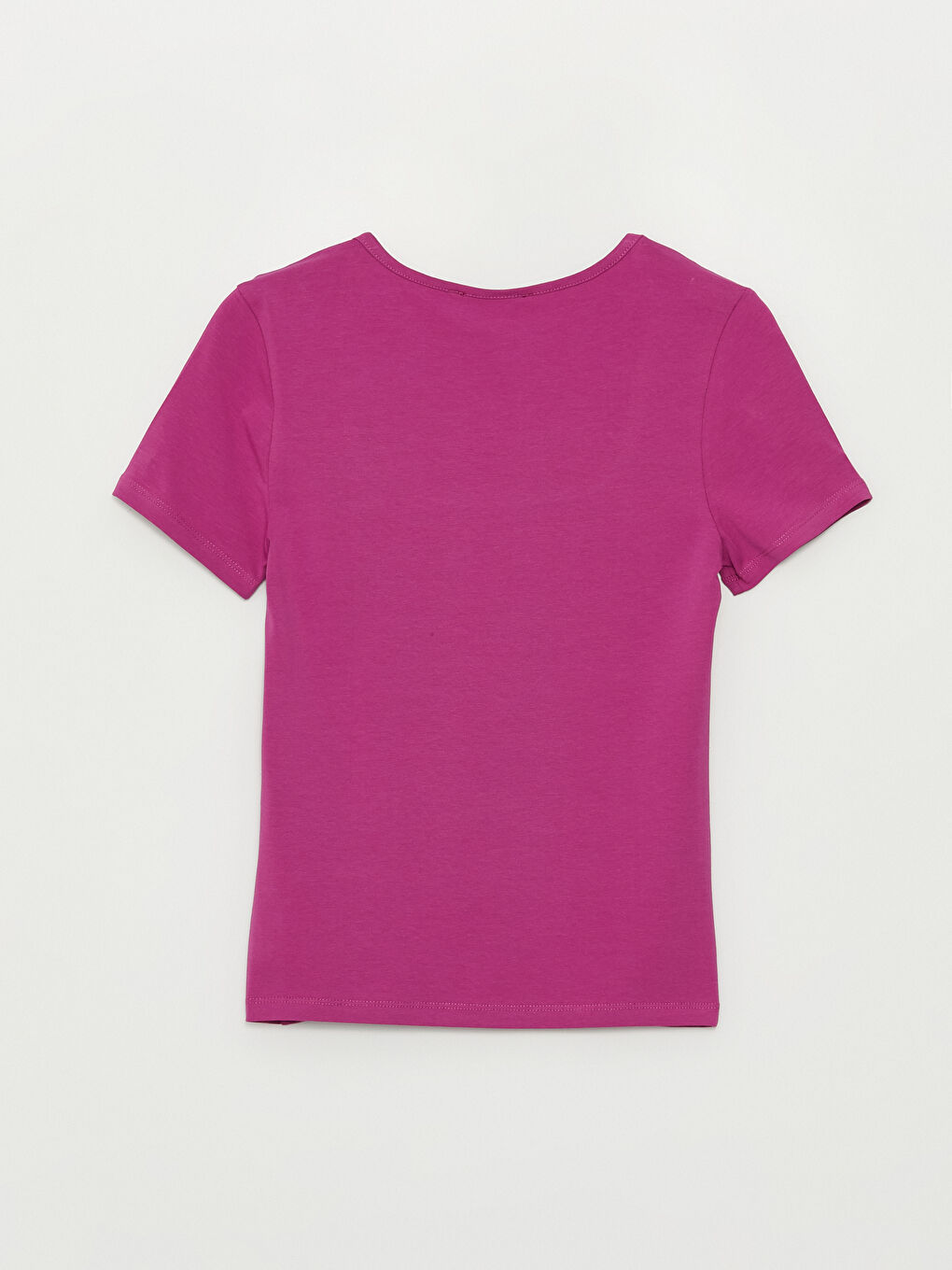 Mor U Yaka Düz Kısa Kollu Kadın Tişört-6