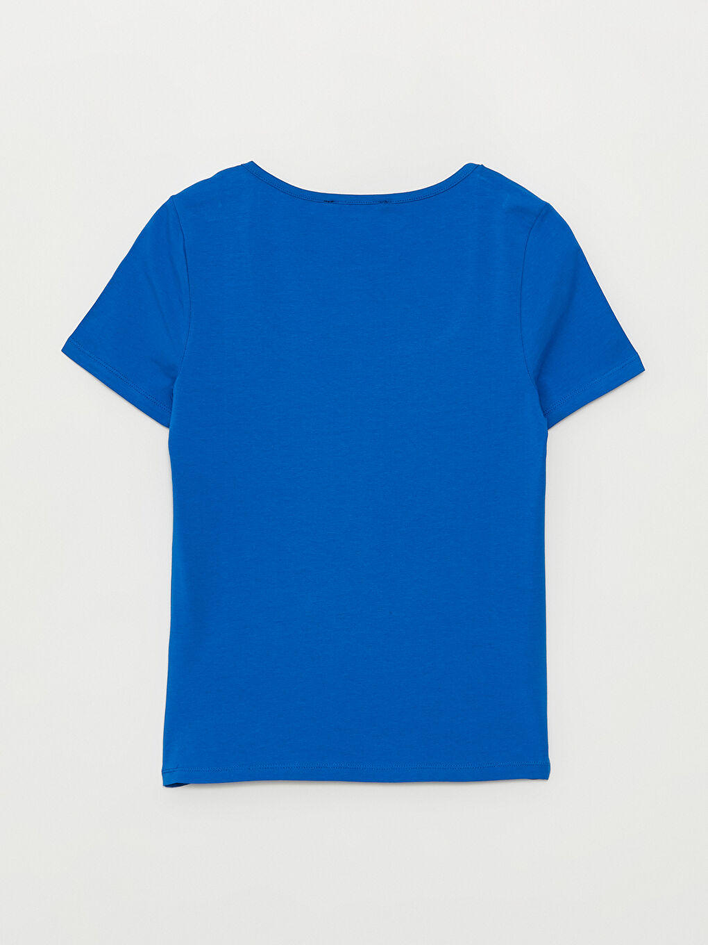 Mavi U Yaka Düz Kısa Kollu Kadın Tişört-6