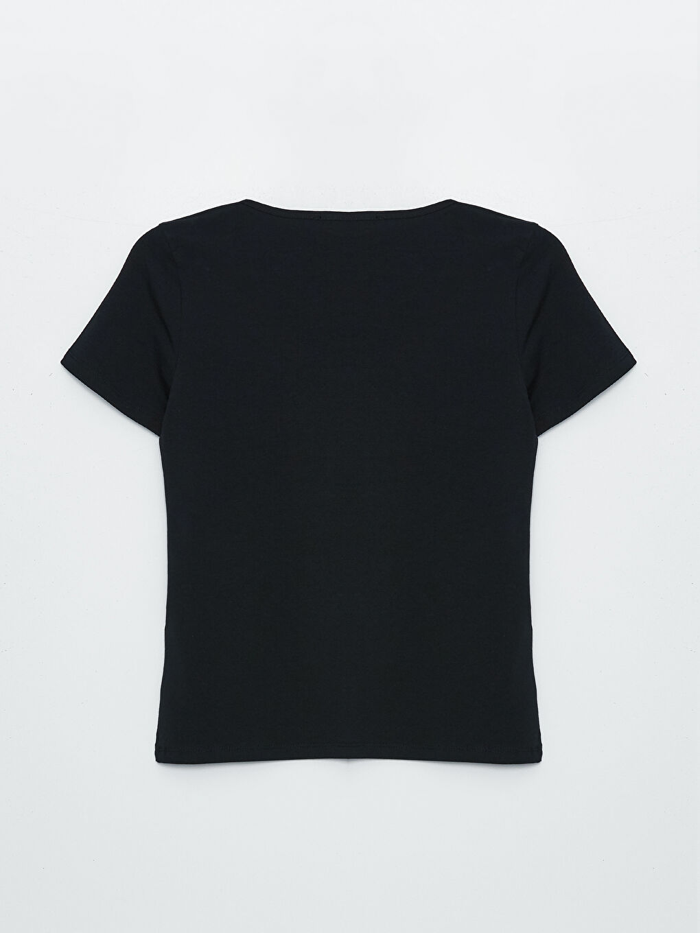 Siyah U Yaka Düz Kısa Kollu Kadın Tişört-6