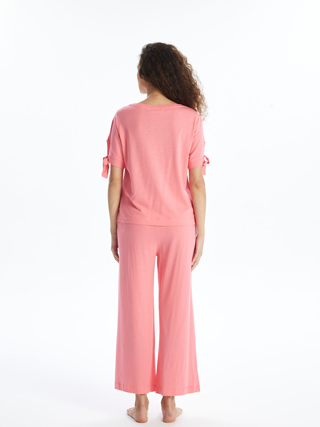 Crew Neck Straight Short Sleeve Women's Pajamas Set -S4FT42Z8-GBC