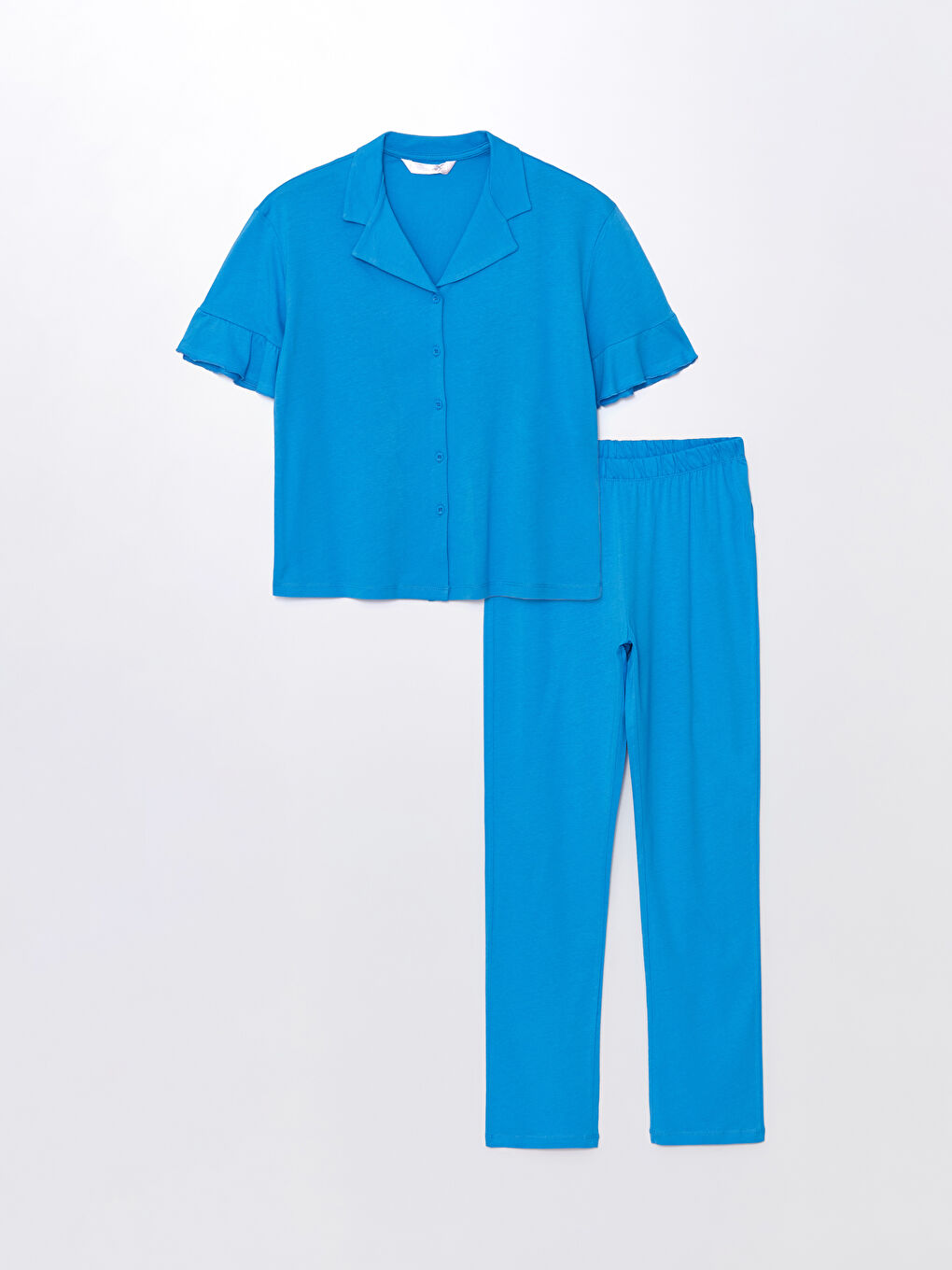 Collared Neck Plain Short Sleeve Women's Pyjama Set -S4FT45Z8-GWF