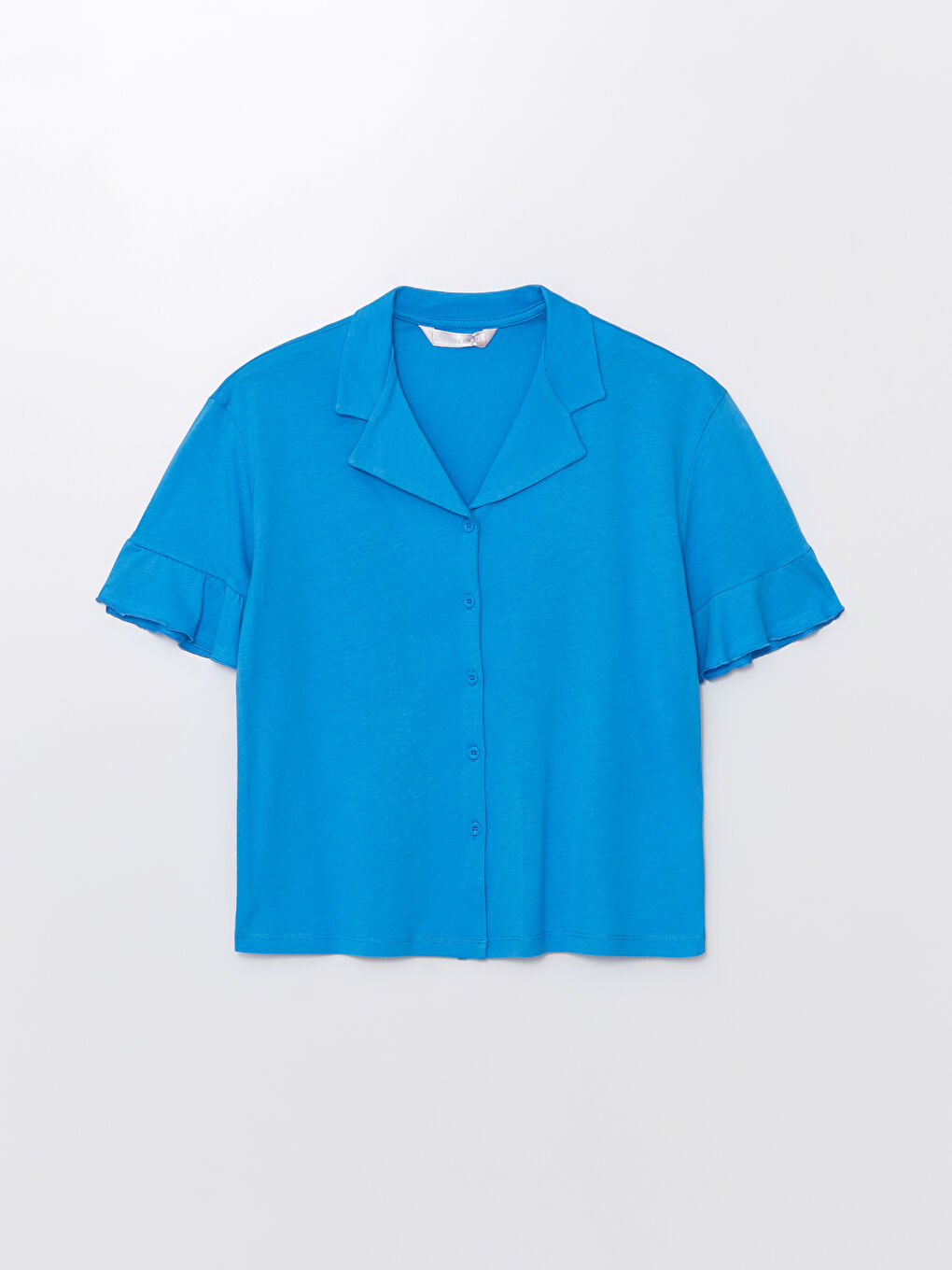 Collared Neck Plain Short Sleeve Women's Pyjama Set -S4FT45Z8-GWF