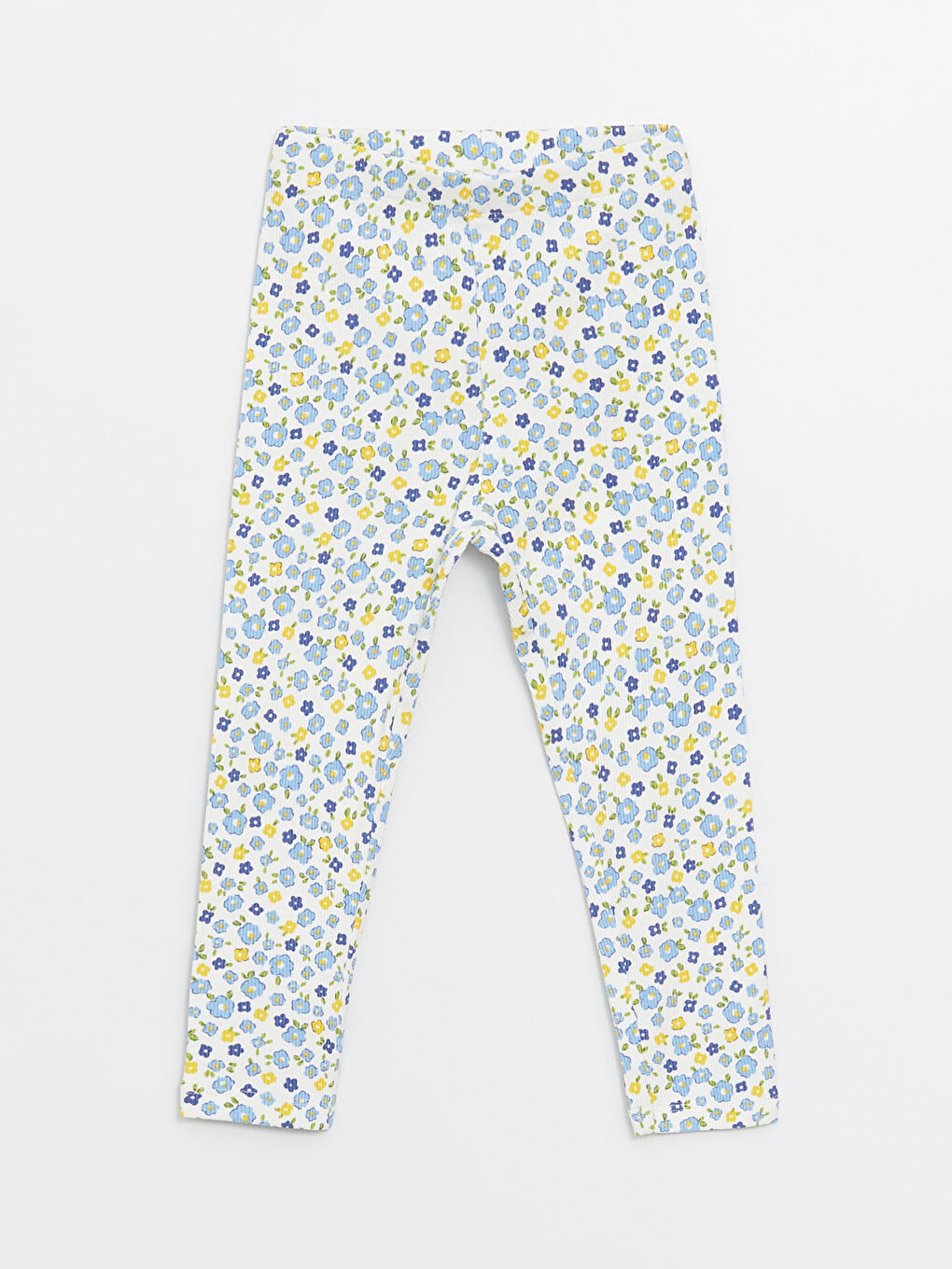 Ekru Beli Lastikli Çiçek Desenli Kız Bebek Tayt