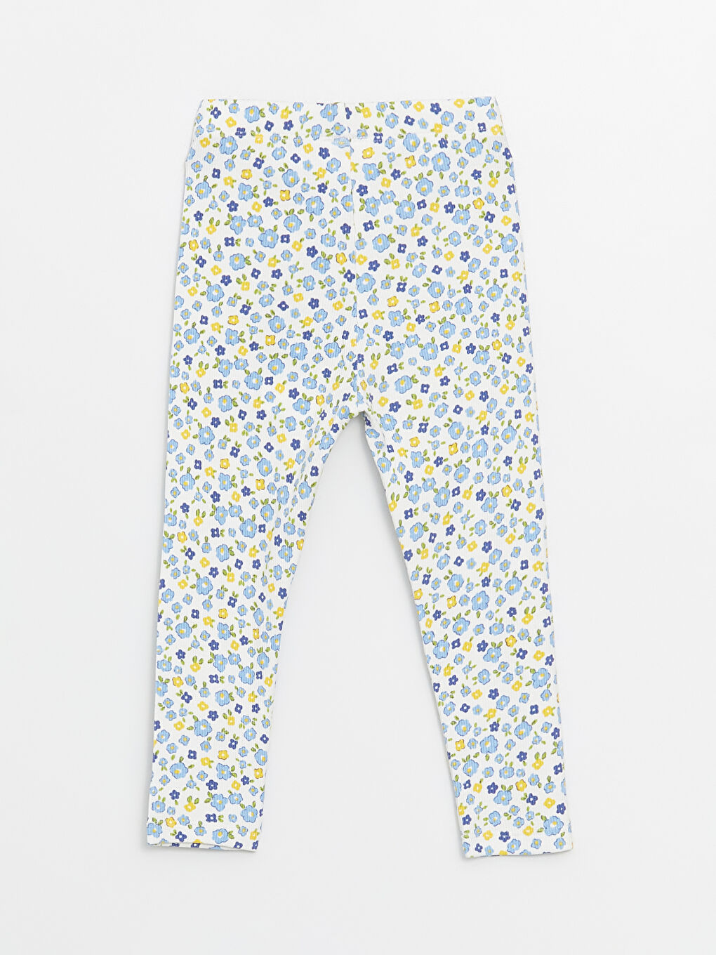 Ekru Beli Lastikli Çiçek Desenli Kız Bebek Tayt-1