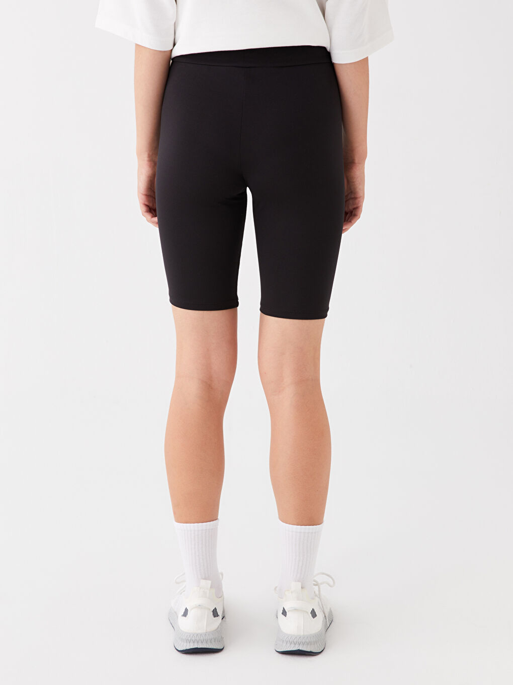 Siyah Kadın Beli Lastikli Ekstra Dar Fit Düz Şort Tayt-3