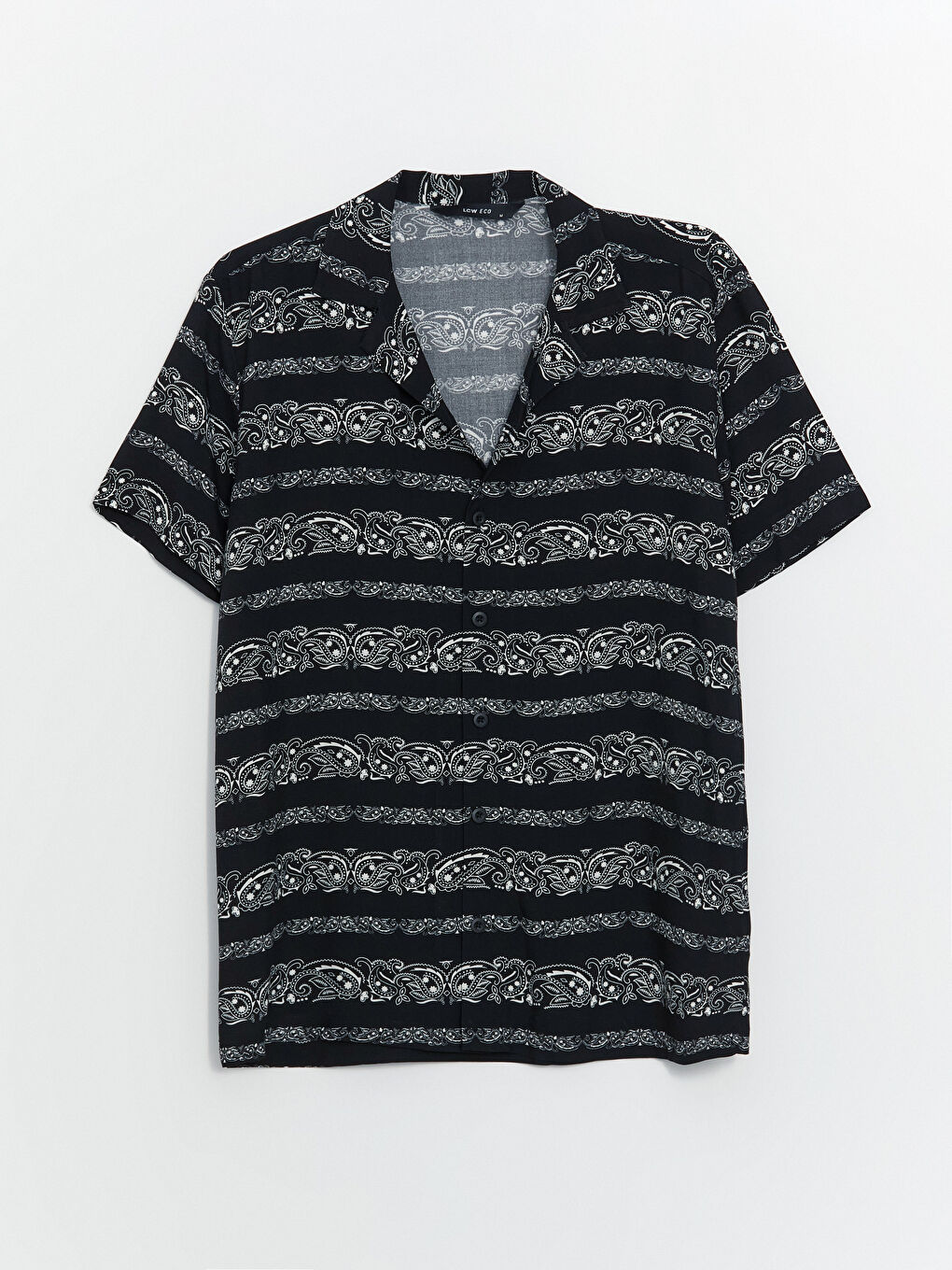 Siyah Regular Fit Kısa Kollu Desenli Erkek Gömlek-5