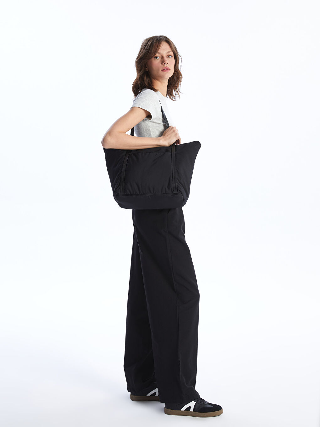 Siyah Paraşüt Kumaş Kadın Omuz Çantası-1