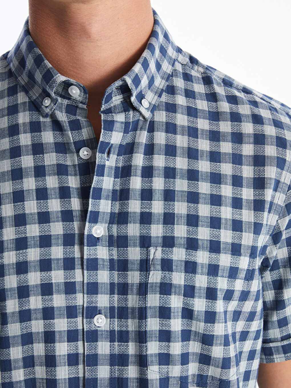 Yeşil Regular Fit Kısa Kollu Ekose Poplin Erkek Gömlek-3