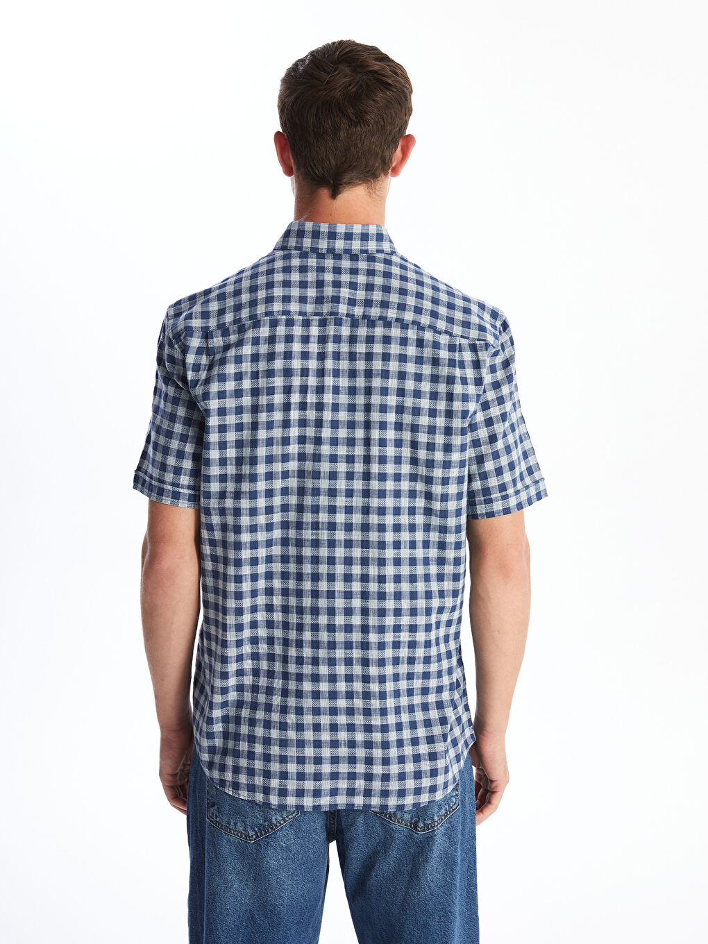 Yeşil Regular Fit Kısa Kollu Ekose Poplin Erkek Gömlek-4