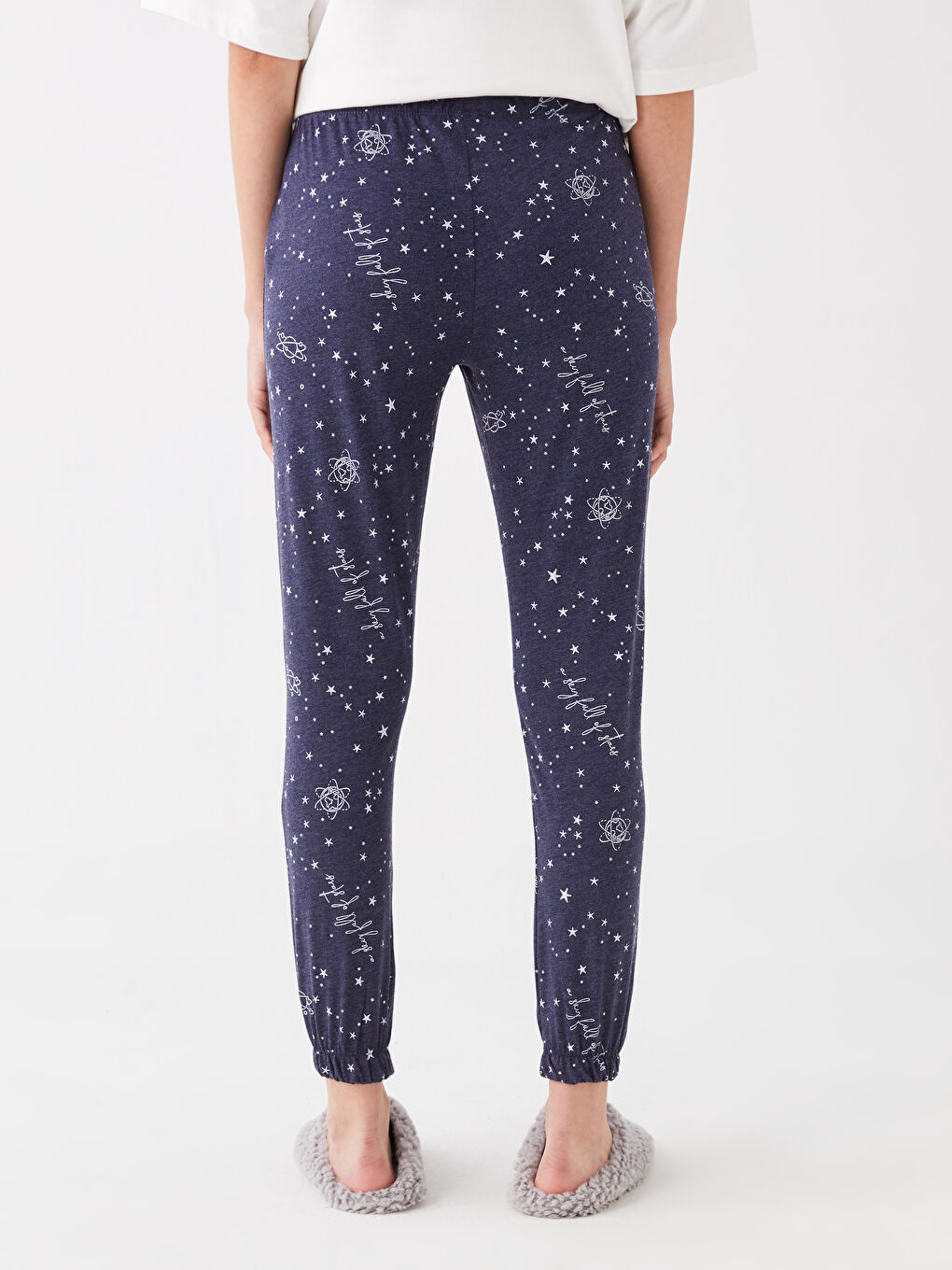 Lacivert Beli Lastikli Desenli Kadın Jogger Pijama Altı-3