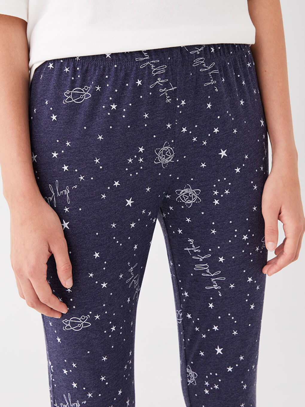 Lacivert Beli Lastikli Desenli Kadın Jogger Pijama Altı-4