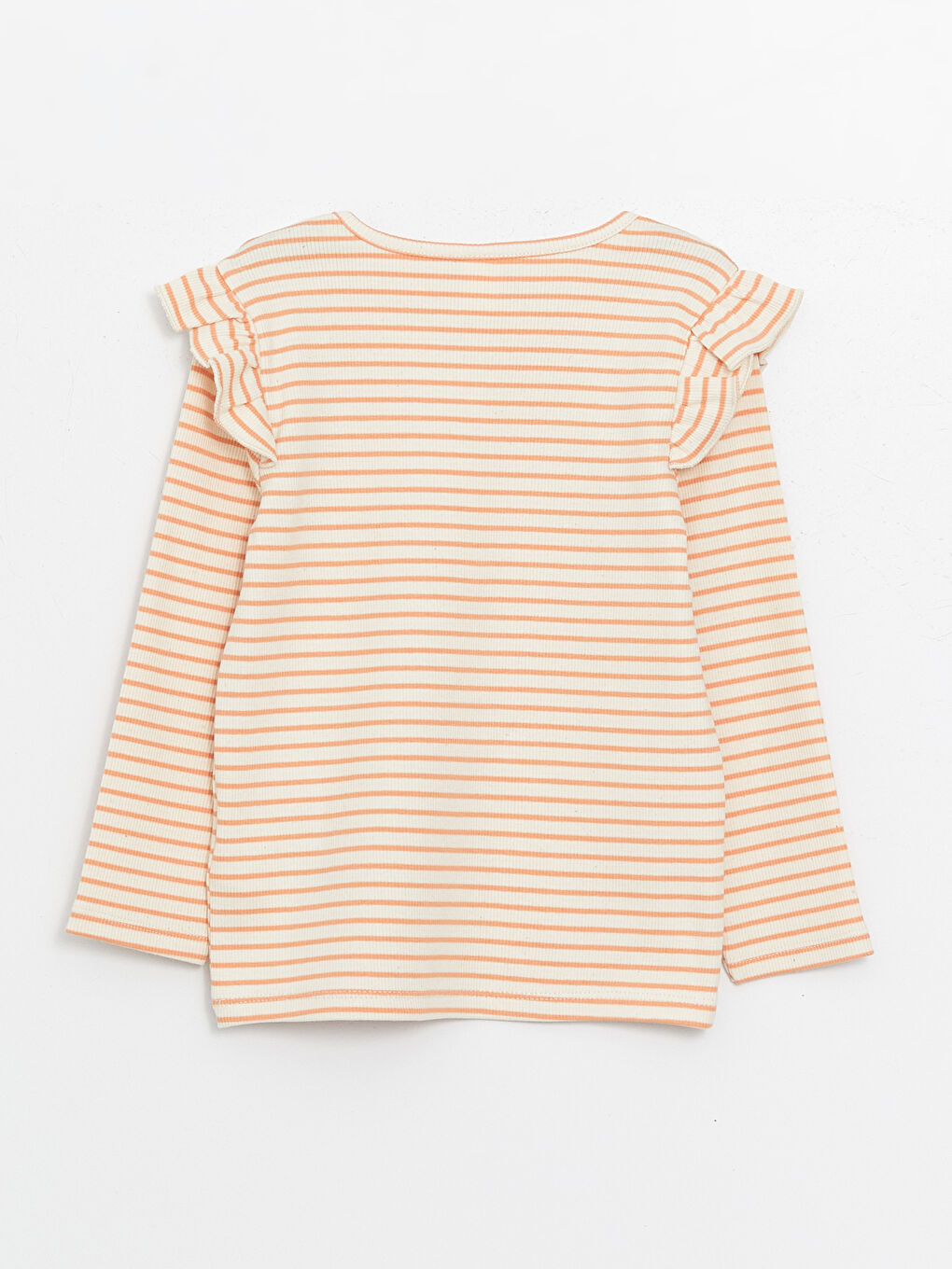 Turuncu Bisiklet Yaka Uzun Kollu Fırfır Detaylı Kız Bebek Tişört-1