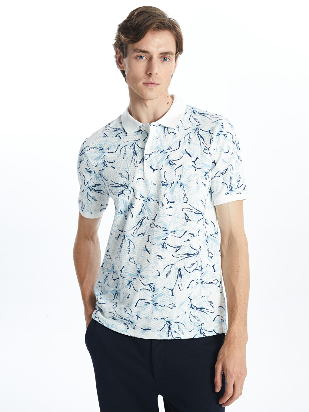 Polo Neck Patterned Short Sleeve Men's T-Shirt -S4FV60Z8-J0M