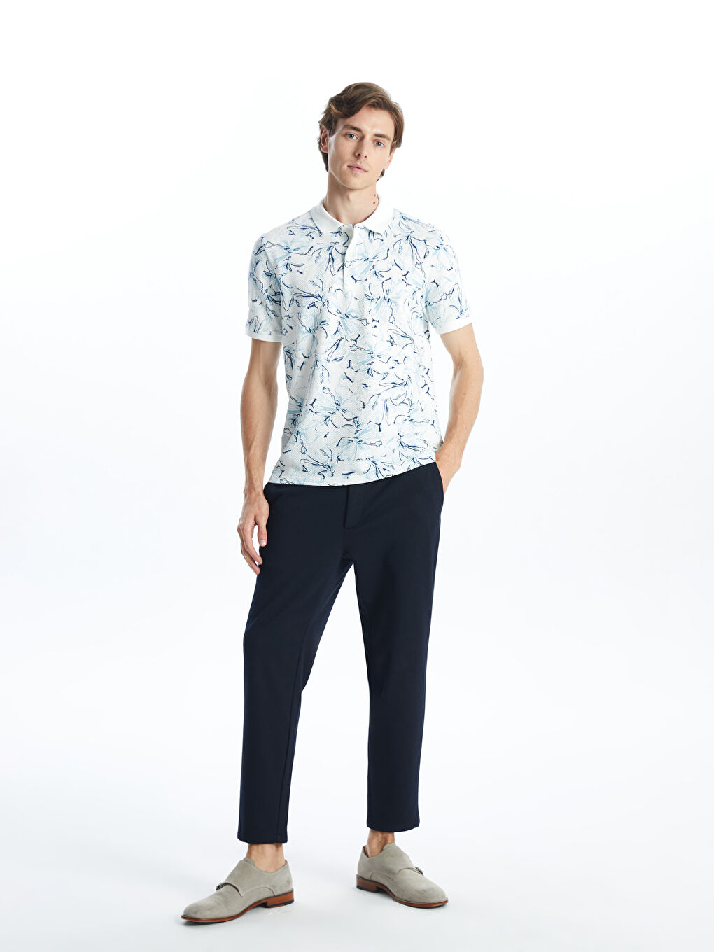 Polo Neck Patterned Short Sleeve Men's T-Shirt -S4FV60Z8-J0M