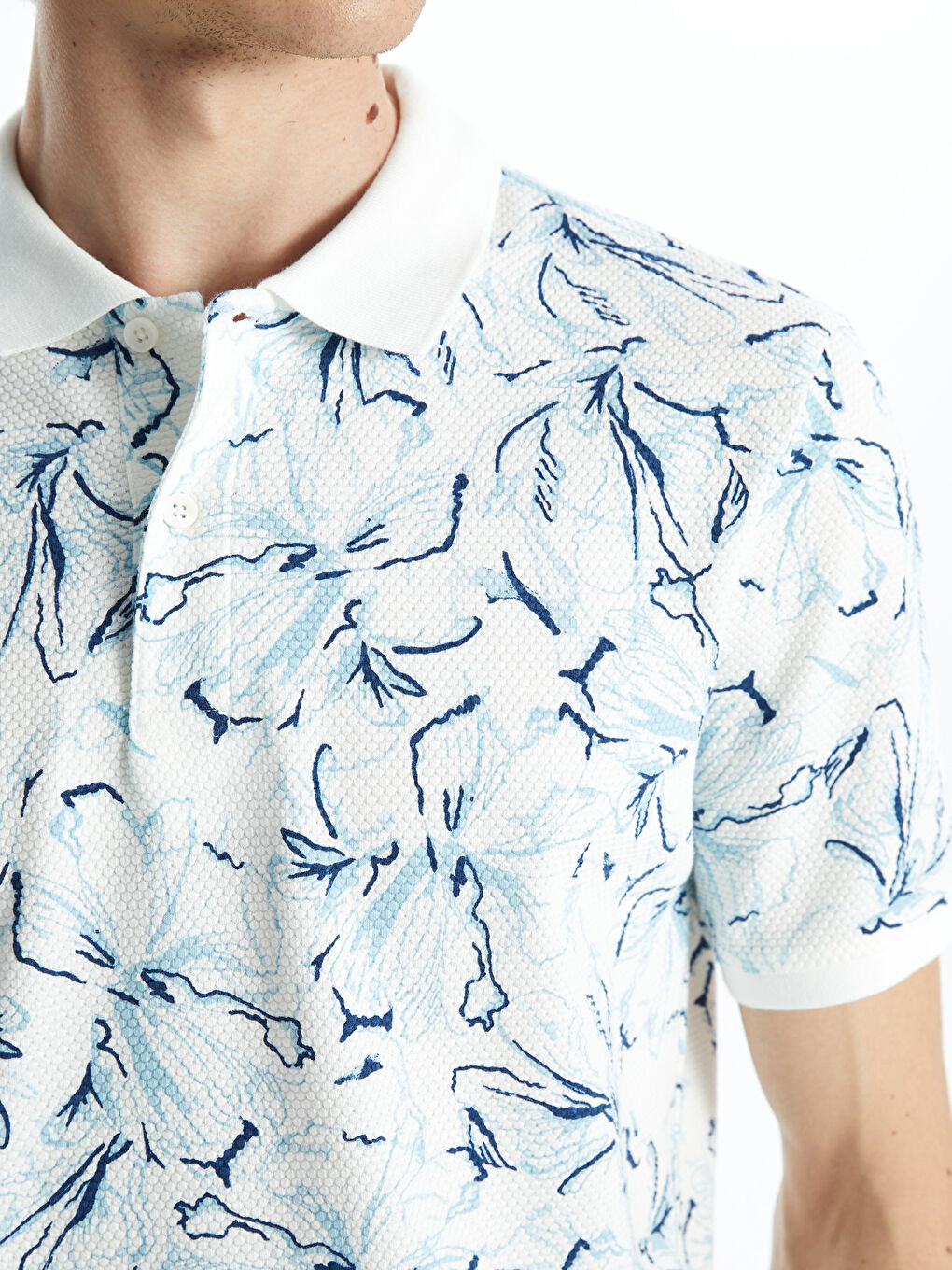 Polo Neck Patterned Short Sleeve Men's T-Shirt -S4FV60Z8-J0M