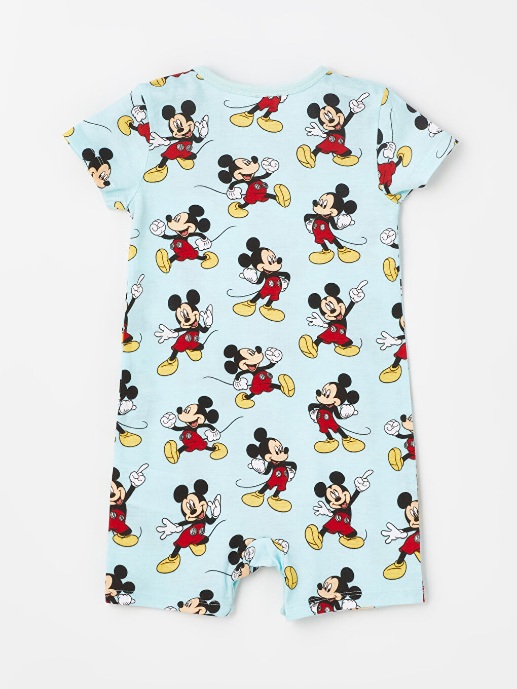 Turkuaz Bisiklet Yaka Kısa Kollu Mickey Mouse Baskılı Erkek Bebek Tulum-1
