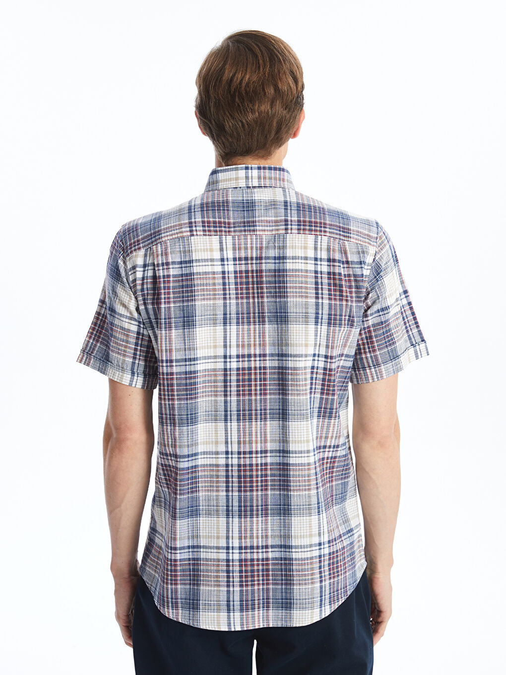 LCWAIKIKI Classic Bordo Regular Fit Kısa Kollu Ekose Poplin Erkek Gömlek - 3