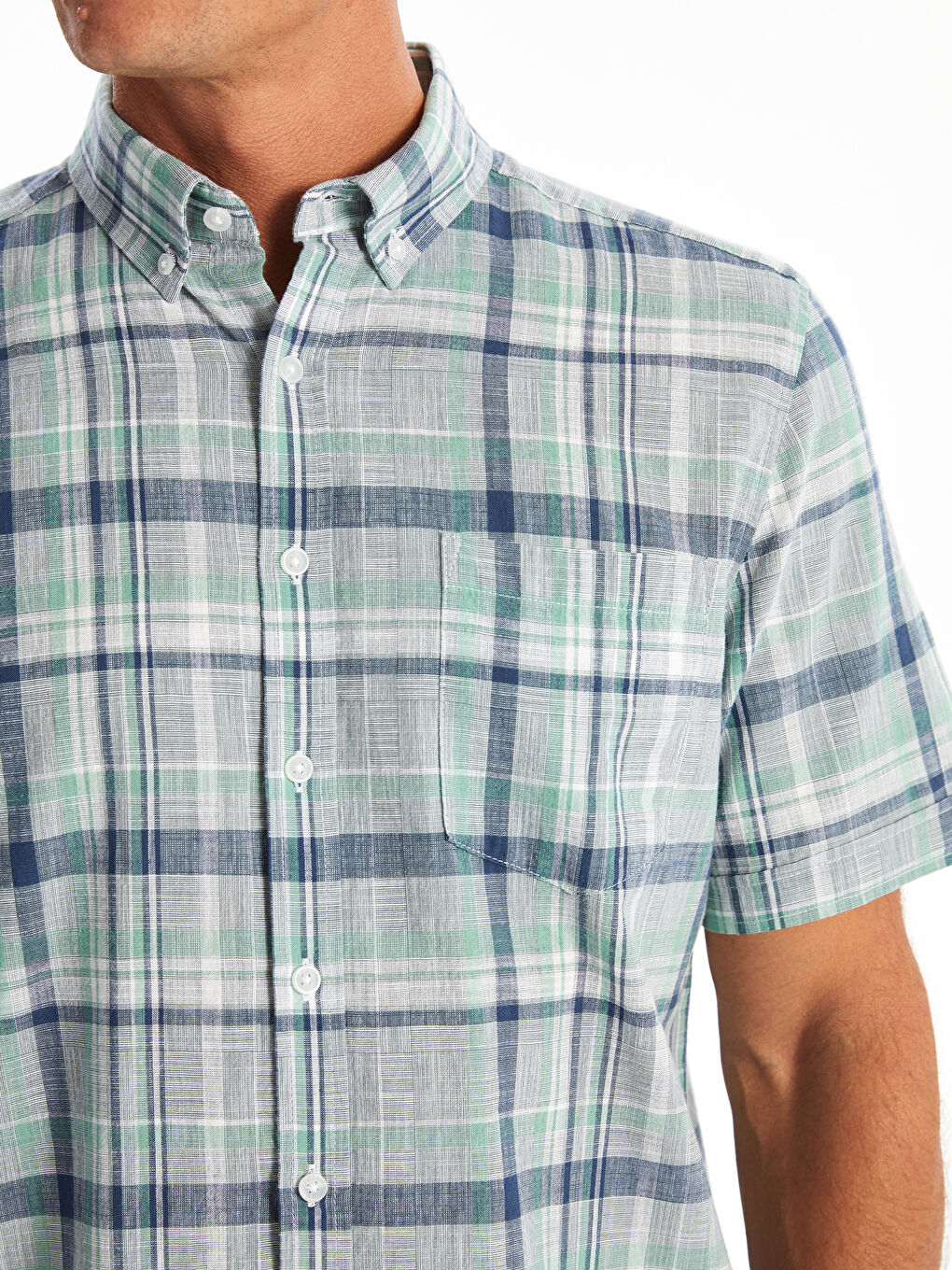Regular Fit Short Sleeve Plaid Poplin Men's Shirt -S4FY43Z8-LME