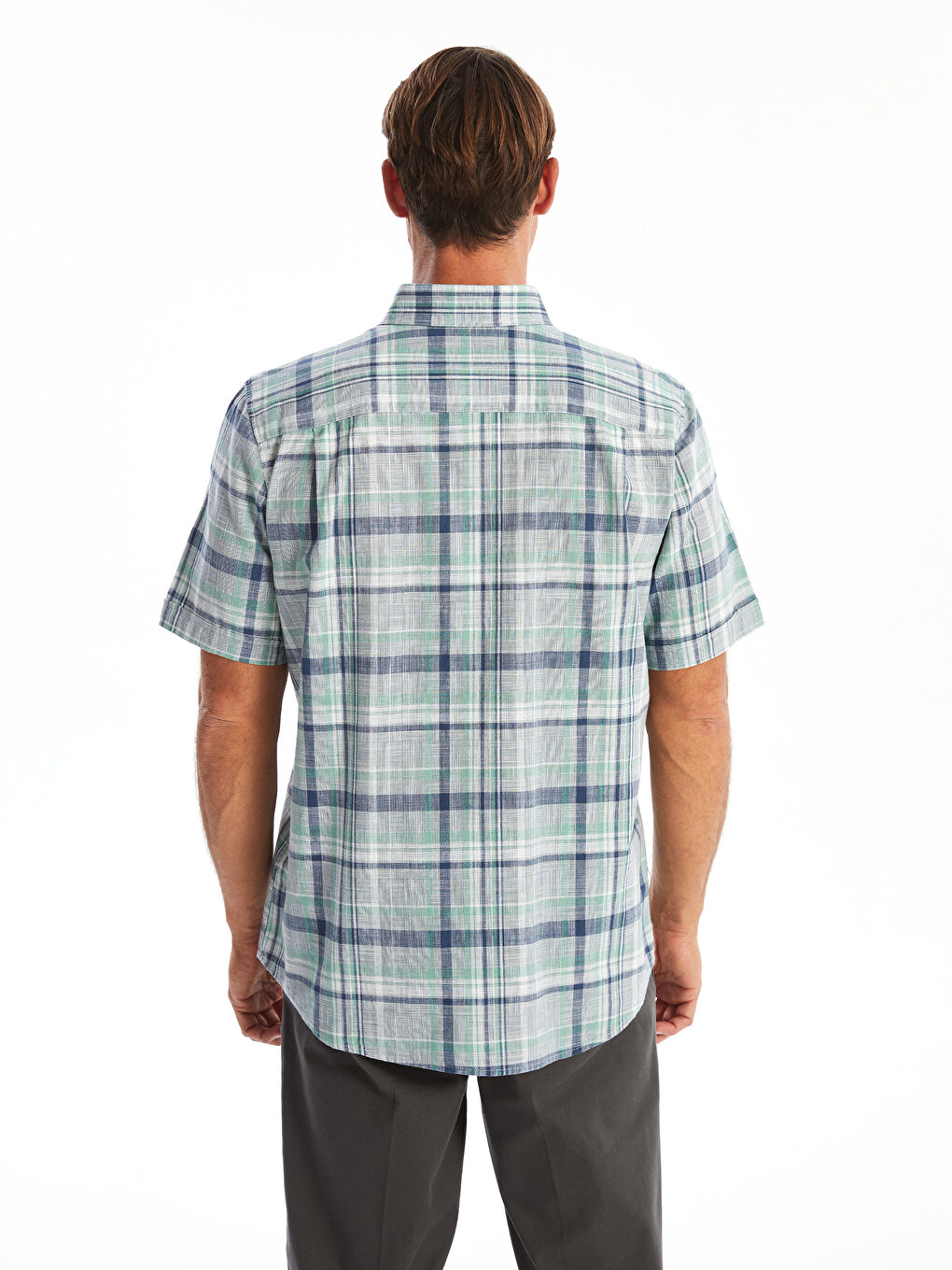 Regular Fit Short Sleeve Plaid Poplin Men's Shirt -S4FY43Z8-LME