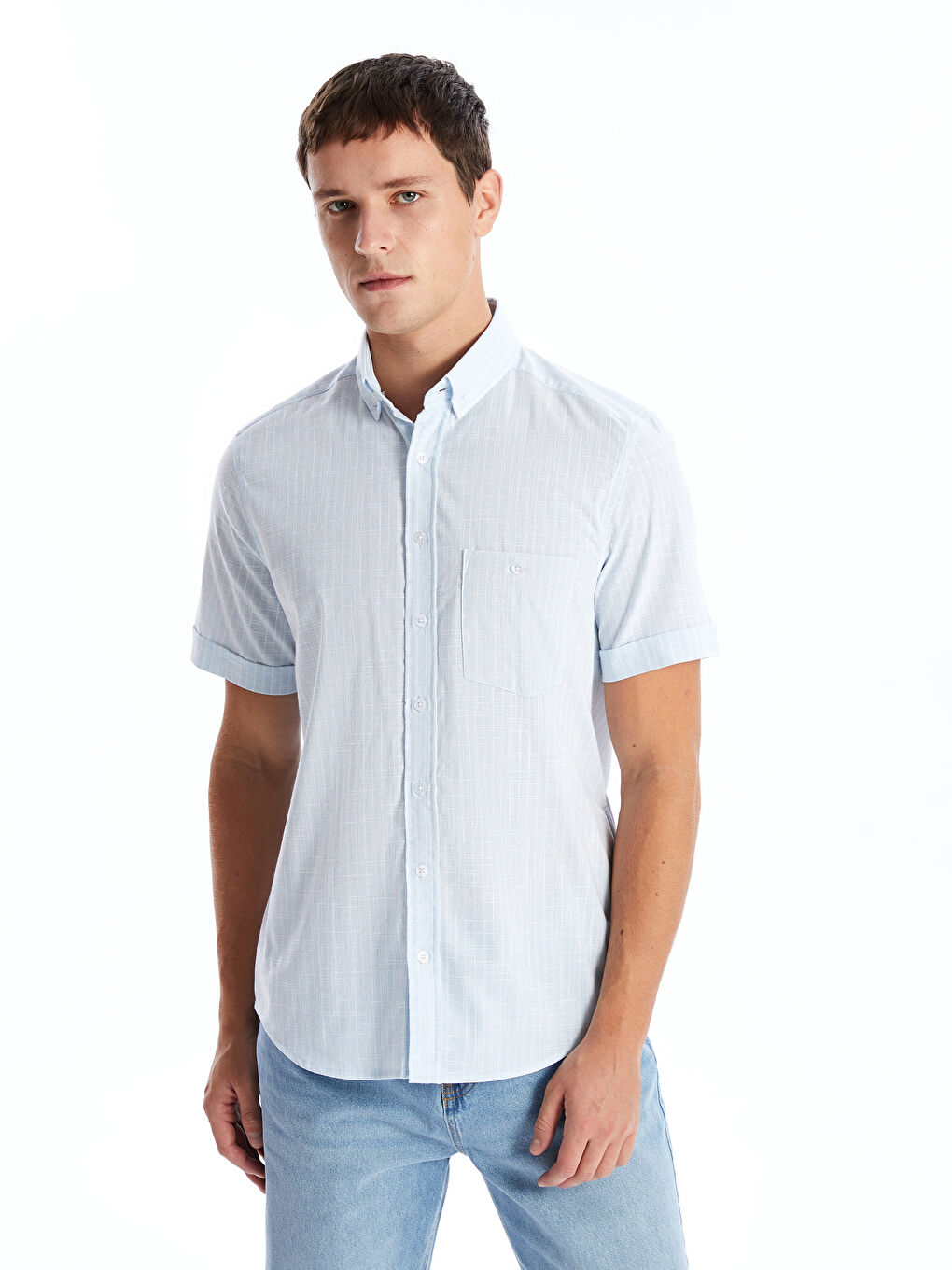 Regular Fit Short Sleeve Patterned Men's Shirt -S4FY46Z8-LEN