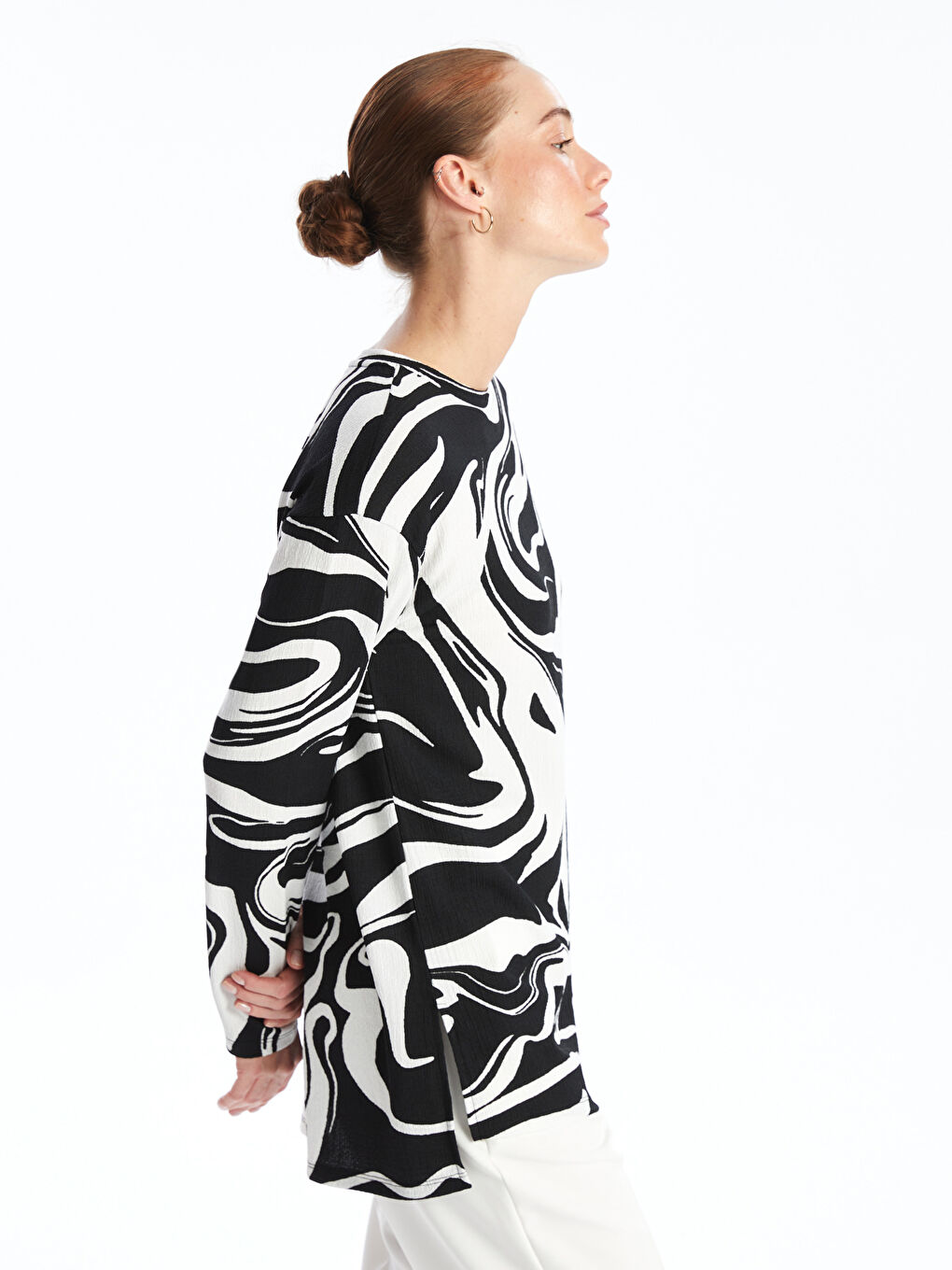 Crew Neck Patterned Women's Sweatshirt Tunic -S4FY64Z8-LRA