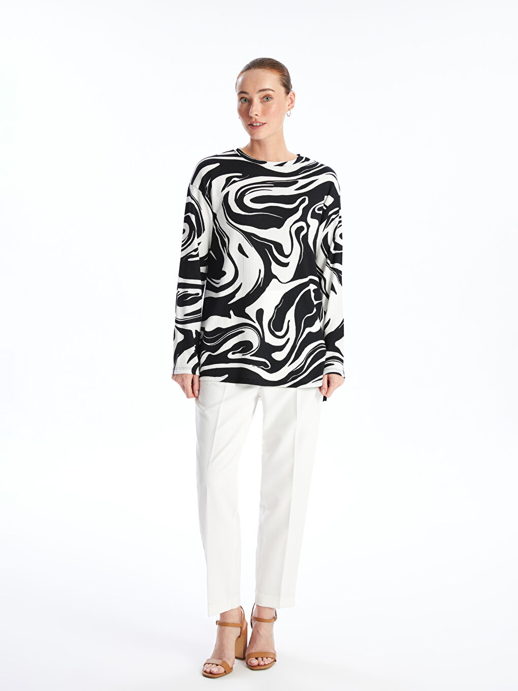 Crew Neck Patterned Women's Sweatshirt Tunic -S4FY64Z8-LRA