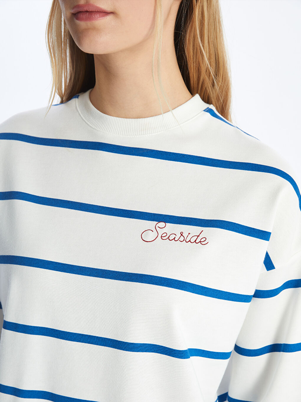 Crew Neck Striped Long Sleeve Women's Sweatshirt Tunic -S4FY69Z8-LEN
