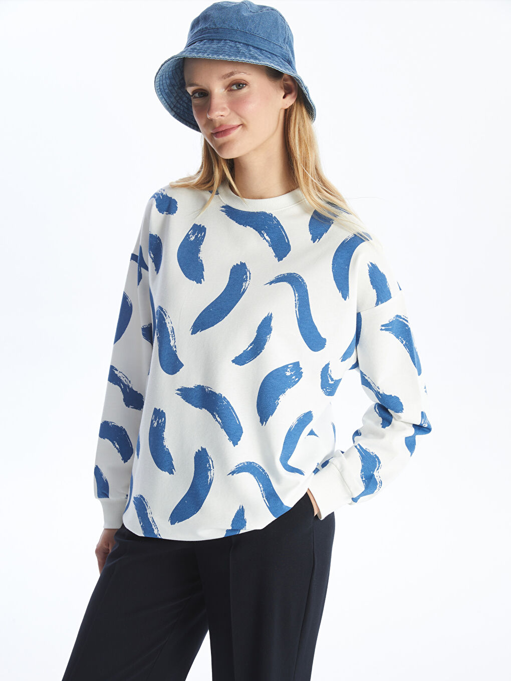 Crew Neck Patterned Women's Sweatshirt Tunic -S4FY77Z8-LQQ