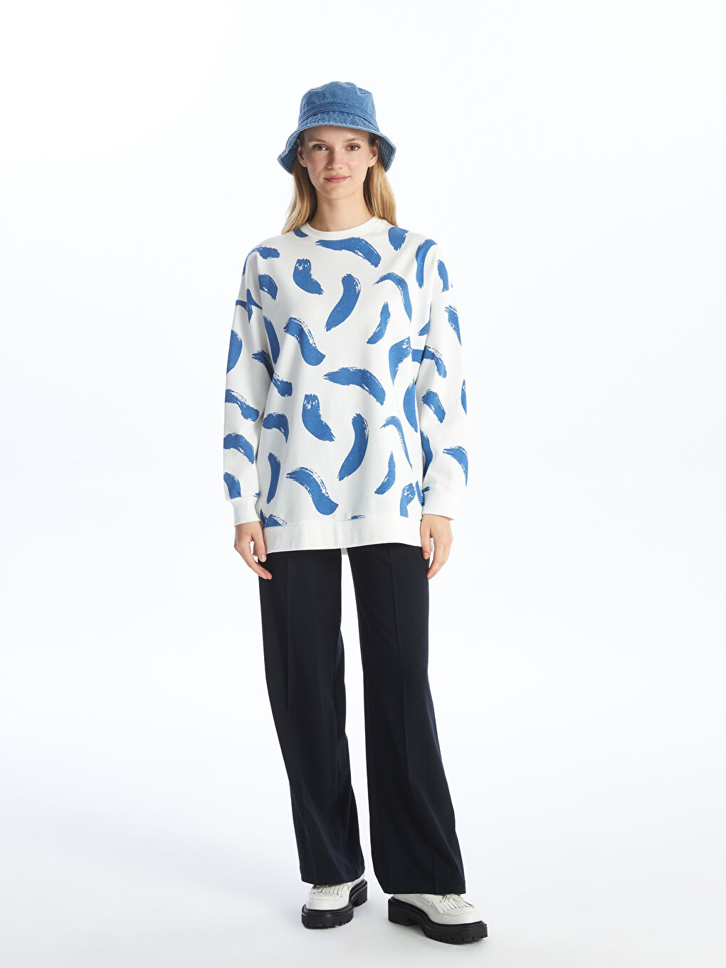Crew Neck Patterned Women's Sweatshirt Tunic -S4FY77Z8-LQQ