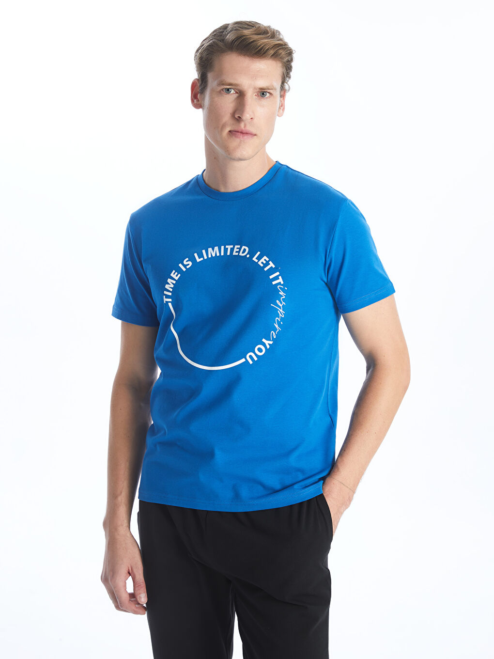 Mavi Bisiklet Yaka Kısa Kollu Erkek Pijama Üst