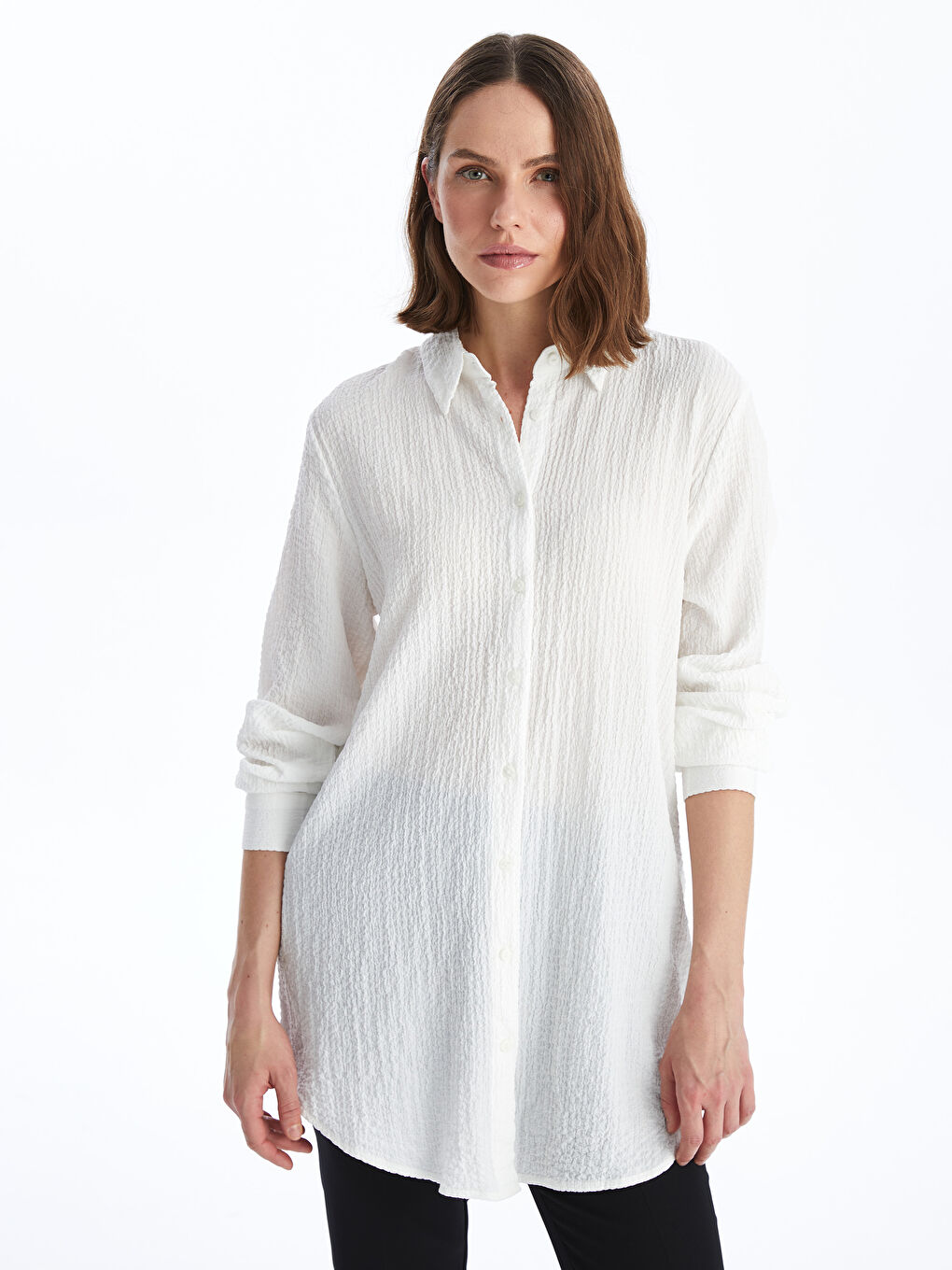 Plain Long Sleeve Women's Shirt Tunic -S4G028Z8-EEW