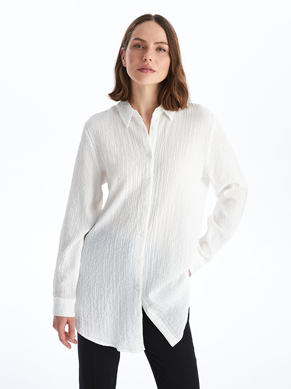 Plain Long Sleeve Women's Shirt Tunic -S4G028Z8-EEW