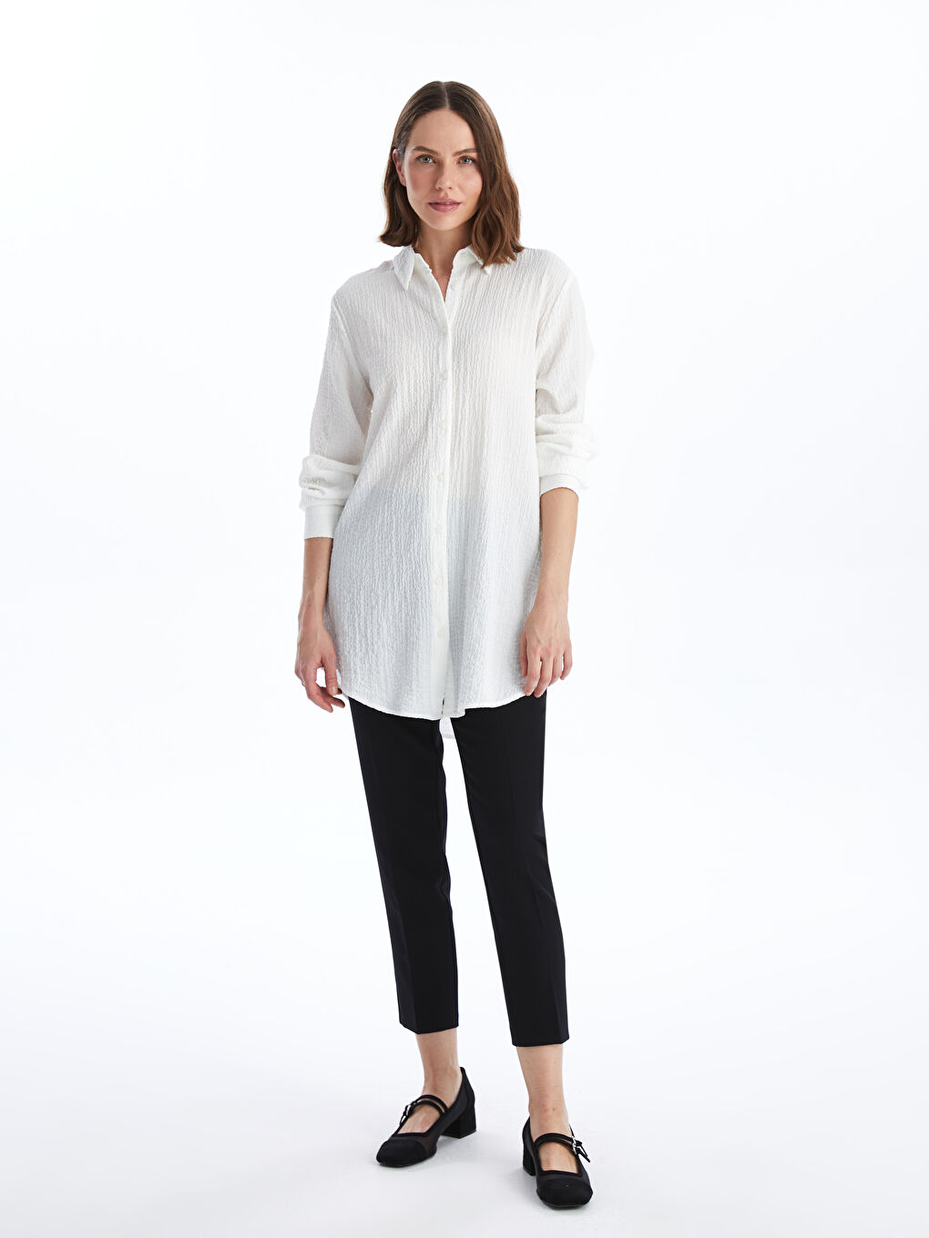 Plain Long Sleeve Women's Shirt Tunic -S4G028Z8-EEW