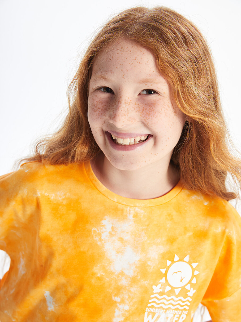 Poncho Crew Neck Printed Short Sleeve Girls' Crop T-Shirt -S4G068Z4-LSR